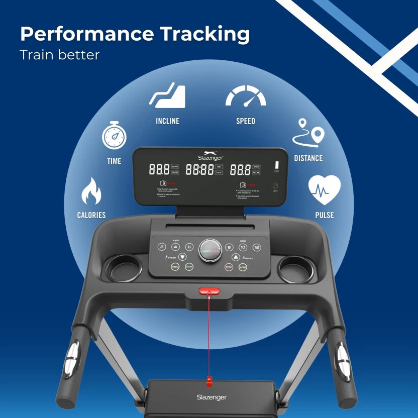 Slazenger Summit Auto Incline with USB Charger & Bluetooth Speakers Motorized Treadmill