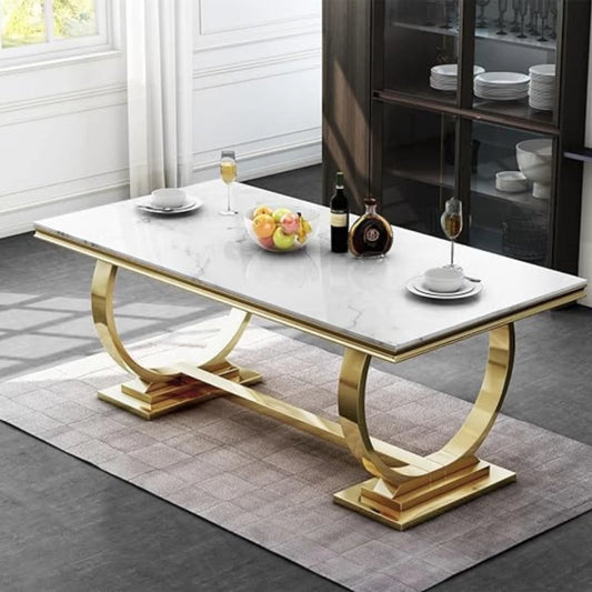 DC Nyla Marble Top Dining Table Gold Metal Dining Table