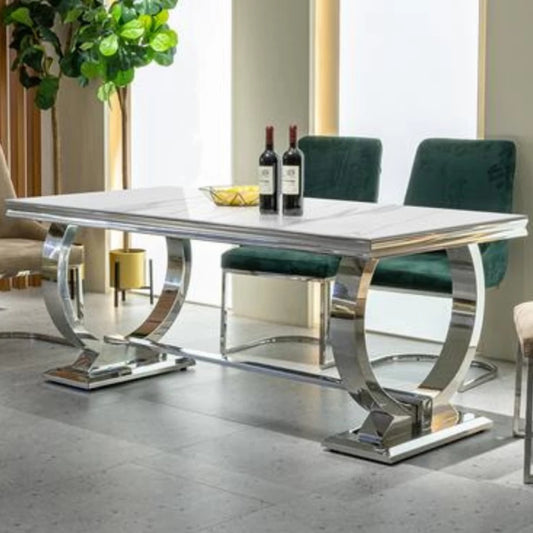 DC Nyla Marble Top Dining Table Silver Engineered Wood Dining Table