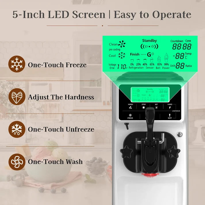 Soft Serve Ice Cream Machine, Ice Cream Machine for Commercial and Home Use