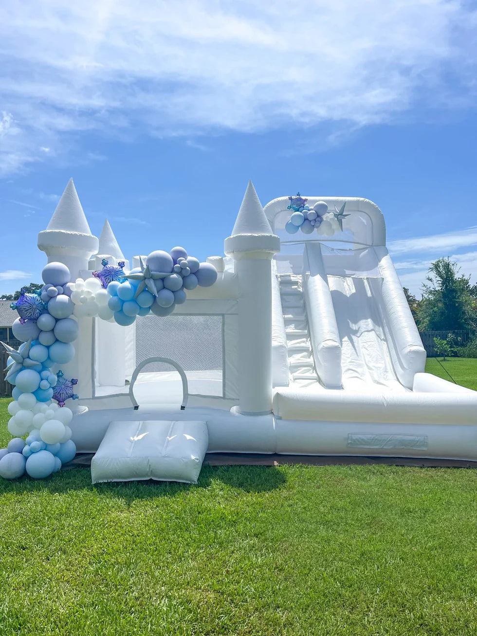 Pool and Slide Inflatable White Bounce House