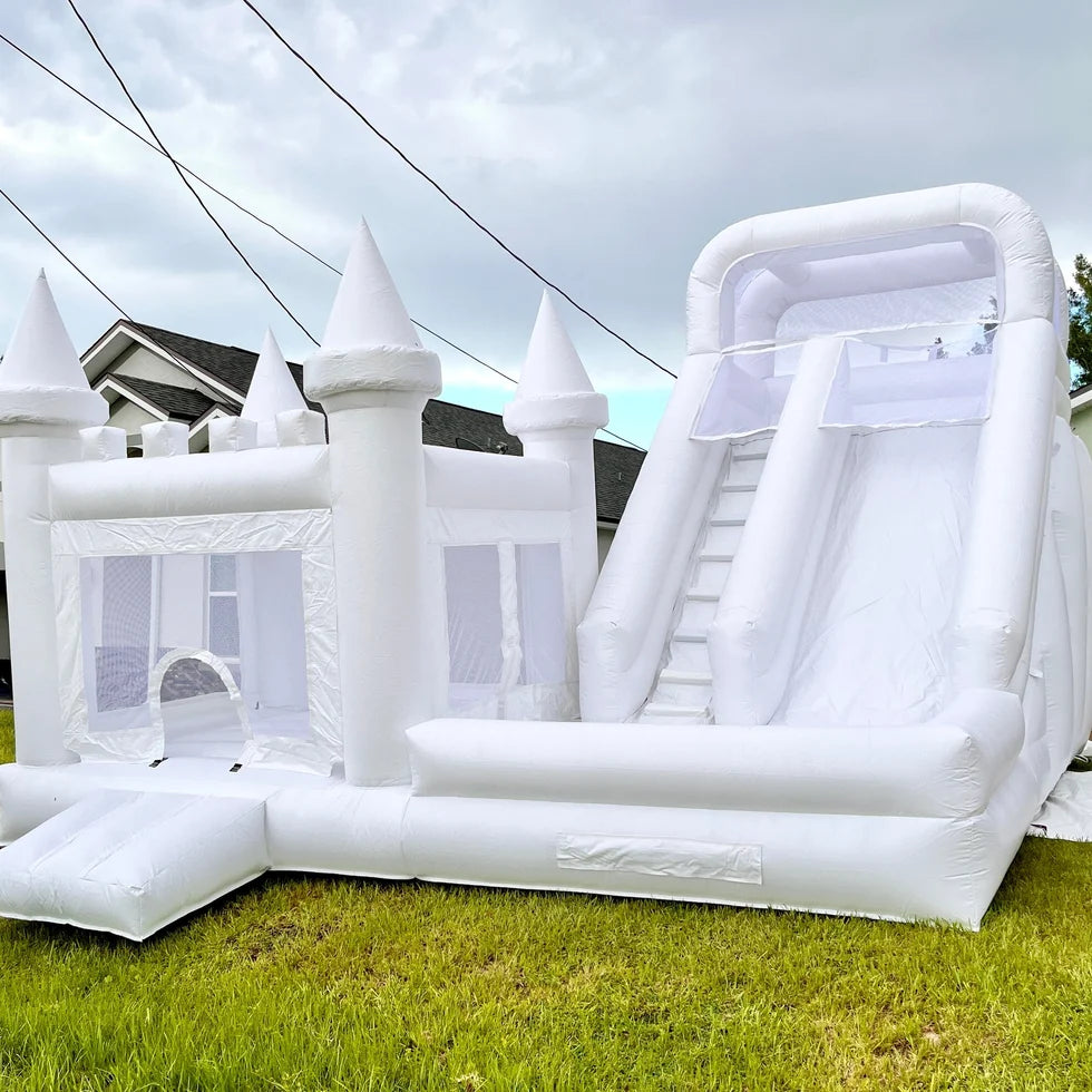 Pool and Slide Inflatable White Bounce House