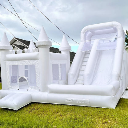 Pool and Slide Inflatable White Bounce House