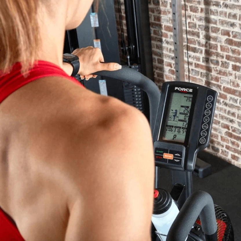 Force HIIT Air Bike Dual-Action Stationary Cardio Exercise Bike  (Black, Red)