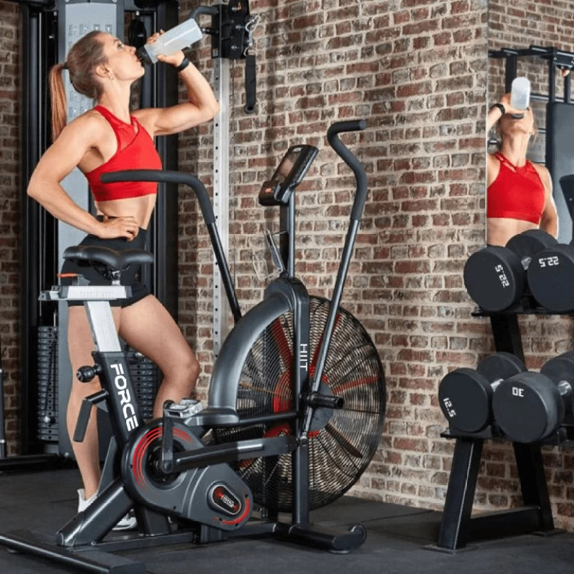 Force HIIT Air Bike Dual-Action Stationary Cardio Exercise Bike  (Black, Red)