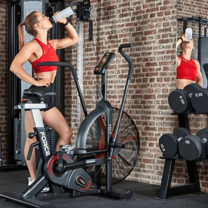 Force HIIT Air Bike Dual-Action Stationary Cardio Exercise Bike  (Black, Red)
