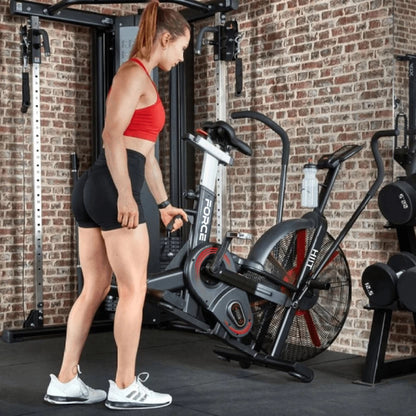 Force HIIT Air Bike Dual-Action Stationary Cardio Exercise Bike  (Black, Red)