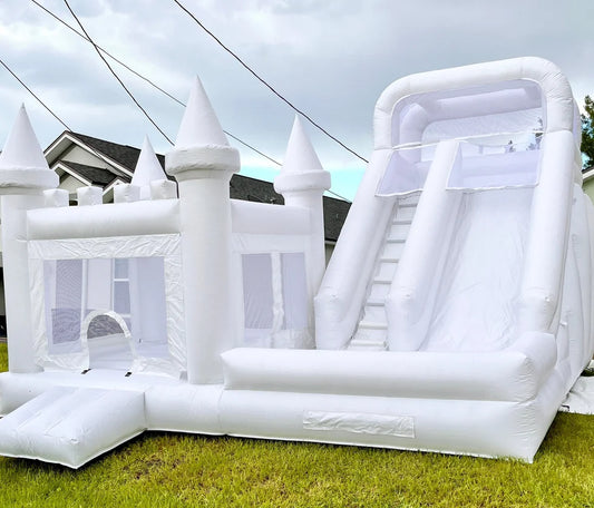 Pool and Slide Inflatable White Bounce House