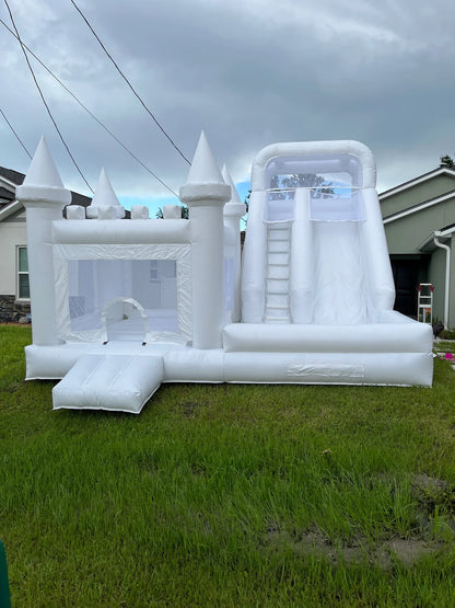 Pool and Slide Inflatable White Bounce House