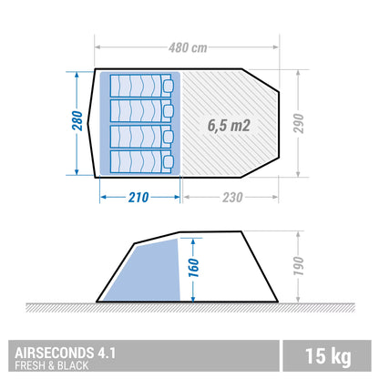 Inflatable 4-person camping tent, Air Seconds 4.1 Fresh & Black - Beige