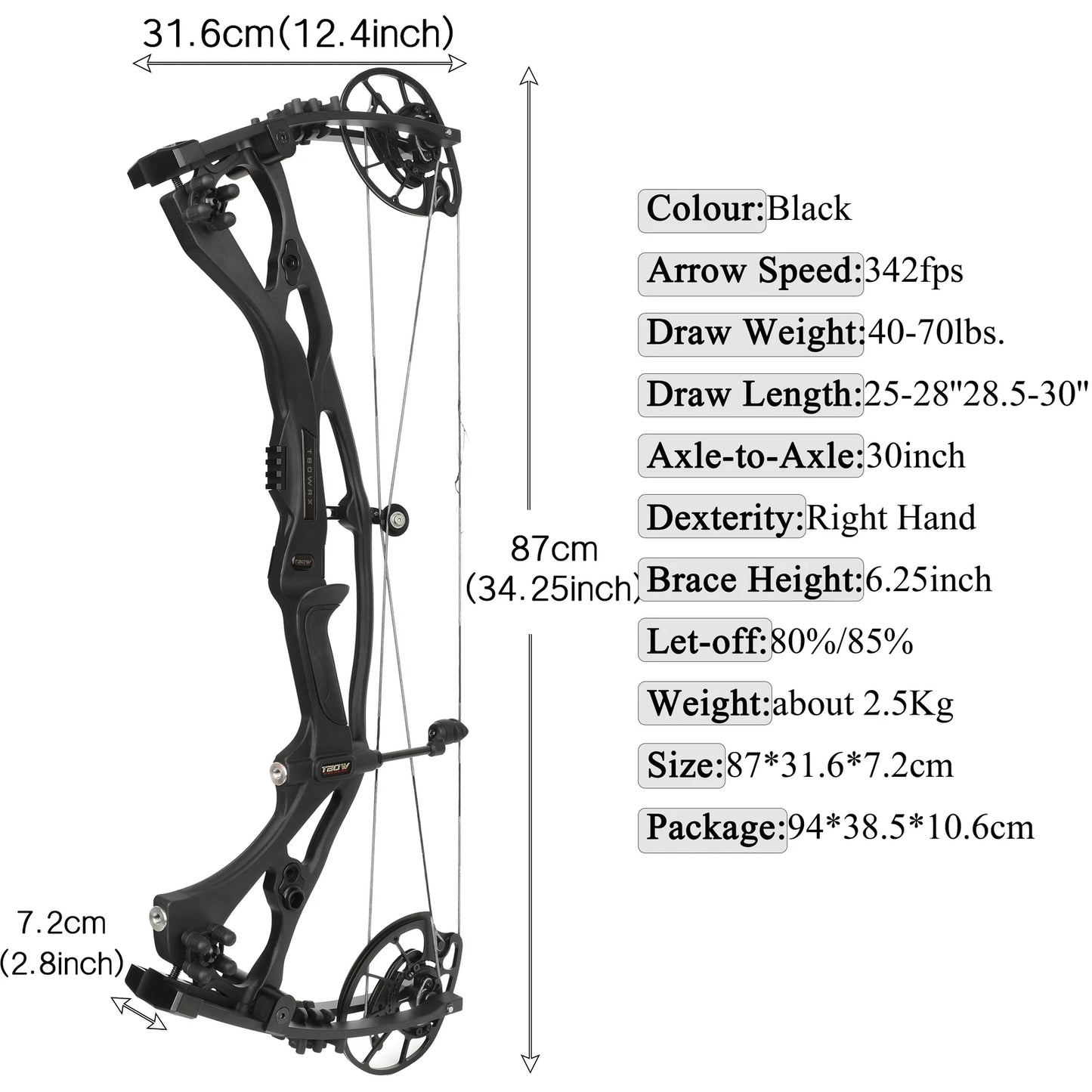 H21 Archery Compound Bow 40-70lbs Let-off 85% 25-30'' RH Hunting Shooting Target