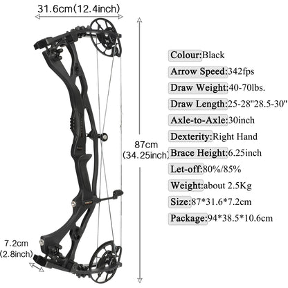 H21 Archery Compound Bow 40-70lbs Let-off 85% 25-30'' RH Hunting Shooting Target