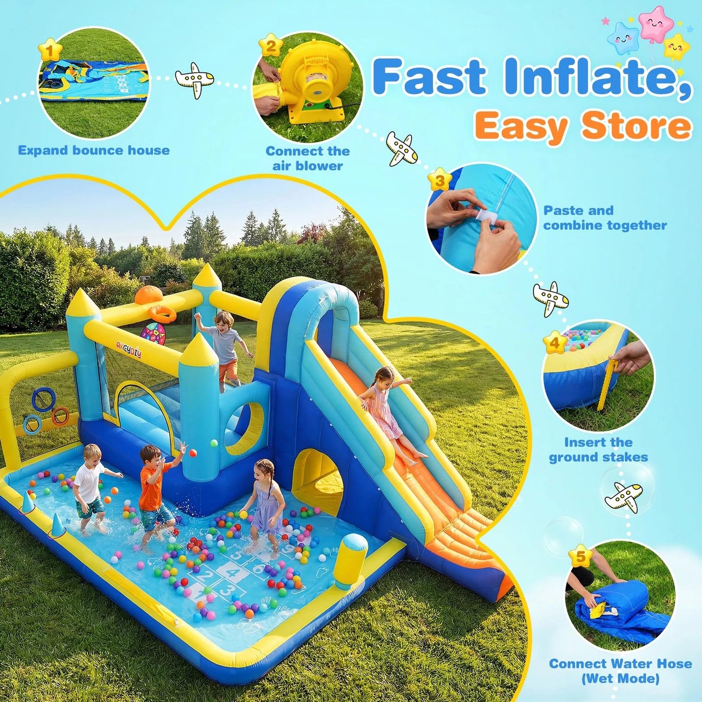 Inflatable Water Slide Bounce House Splash Pool Backyard Climbing Tunnel Kids