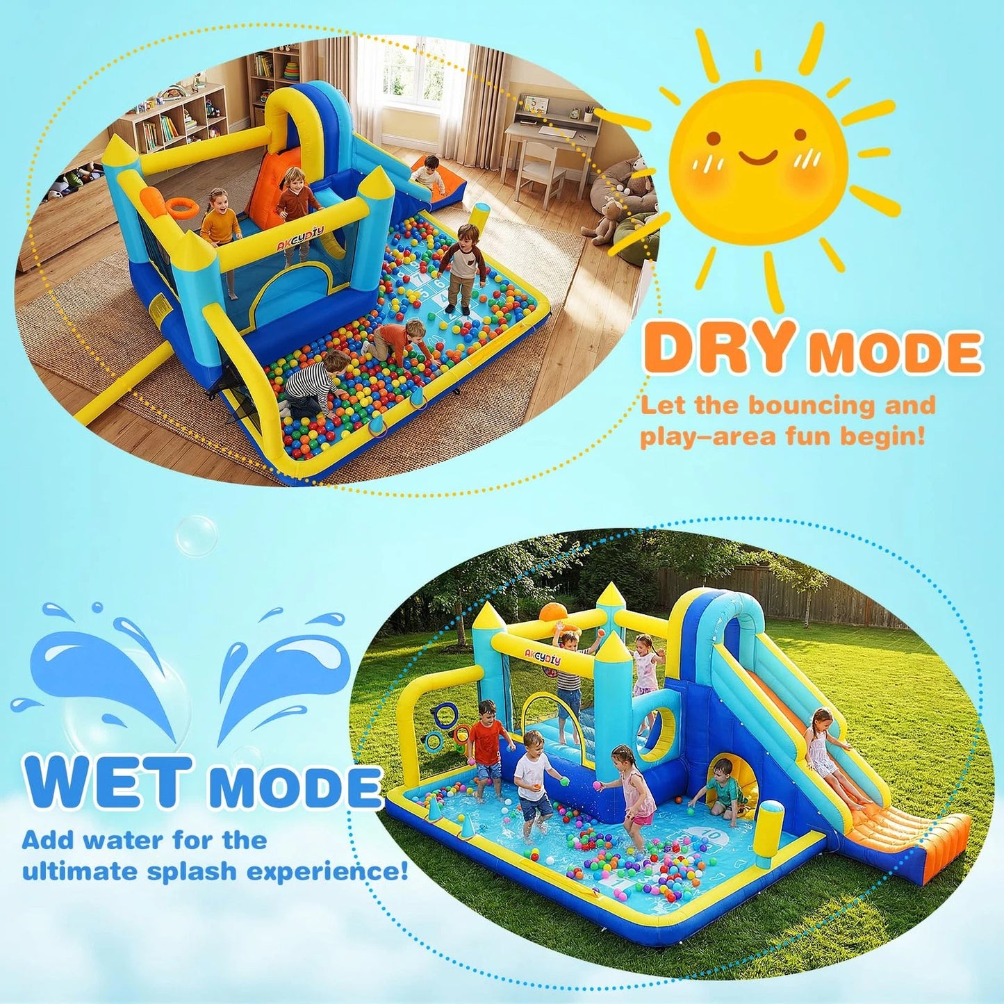 Inflatable Water Slide Bounce House Splash Pool Backyard Climbing Tunnel Kids