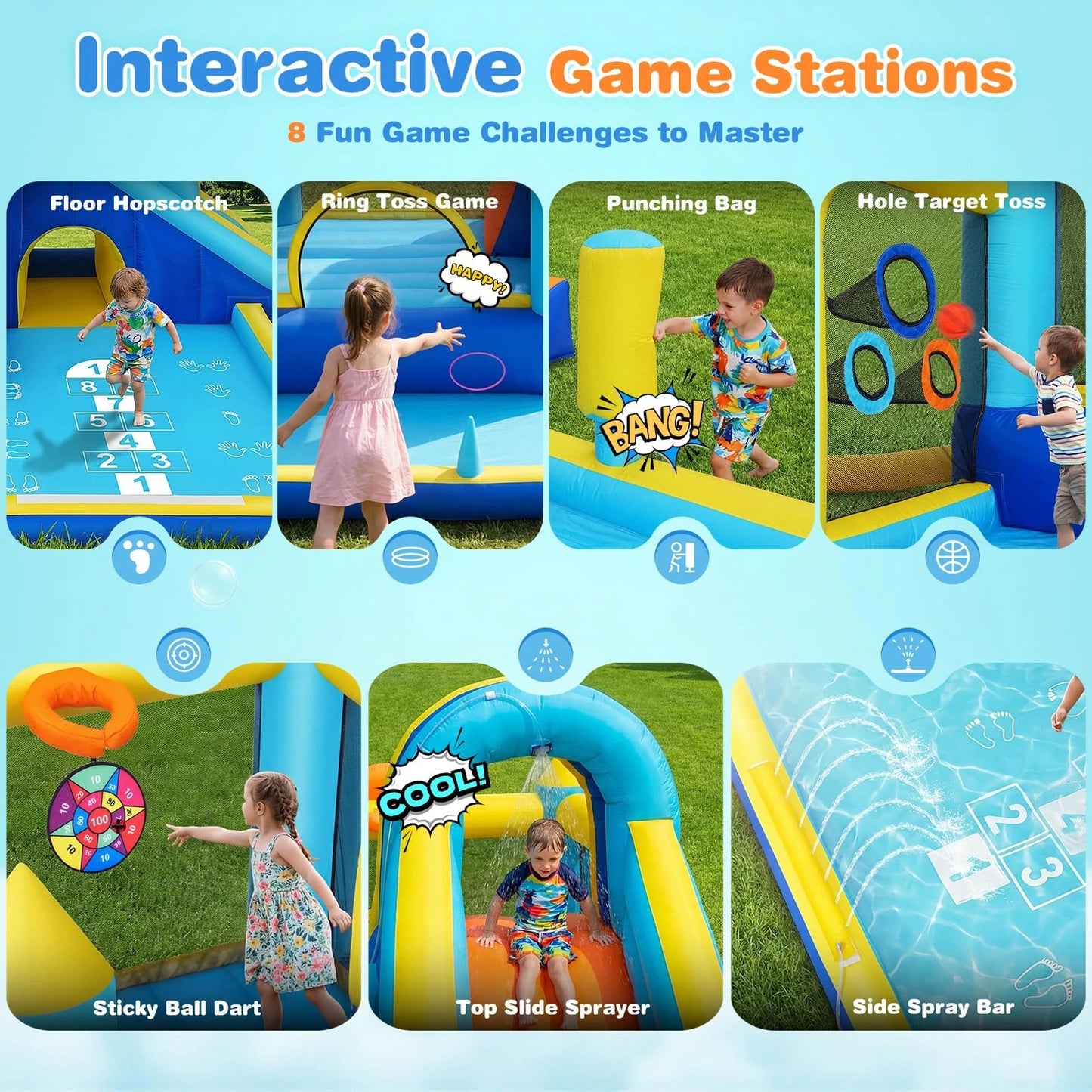 Inflatable Water Slide Bounce House Splash Pool Backyard Climbing Tunnel Kids