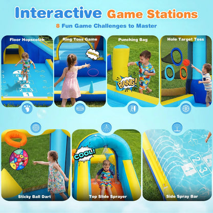 Inflatable Water Slide Bounce House Splash Pool Backyard Climbing Tunnel Kids