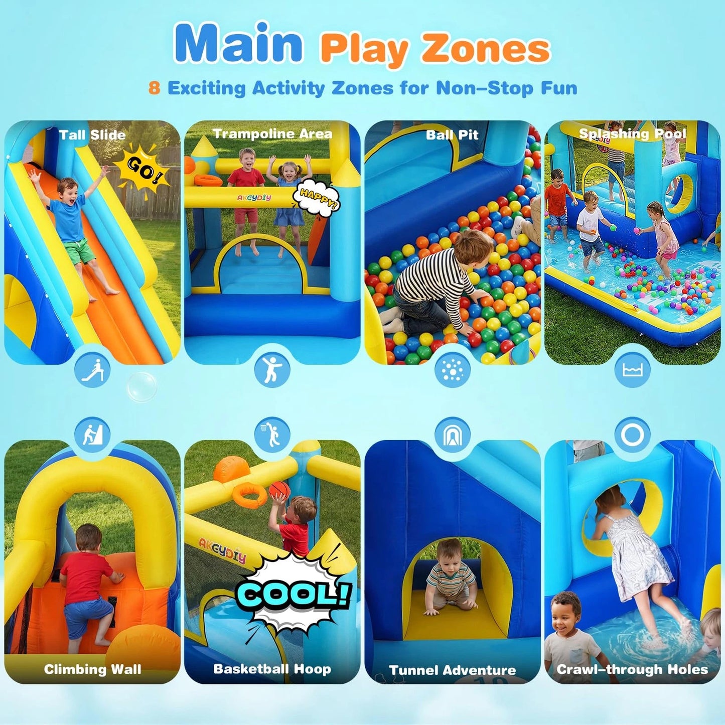 Inflatable Water Slide Bounce House Splash Pool Backyard Climbing Tunnel Kids