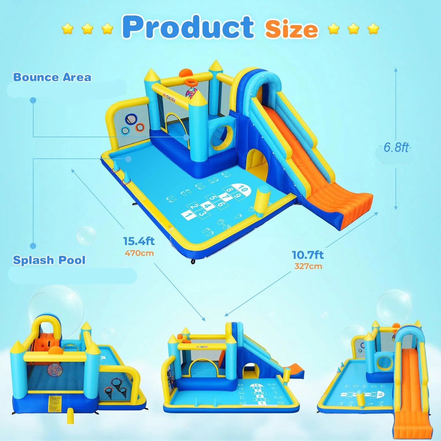 Inflatable Water Slide Bounce House Splash Pool Backyard Climbing Tunnel Kids