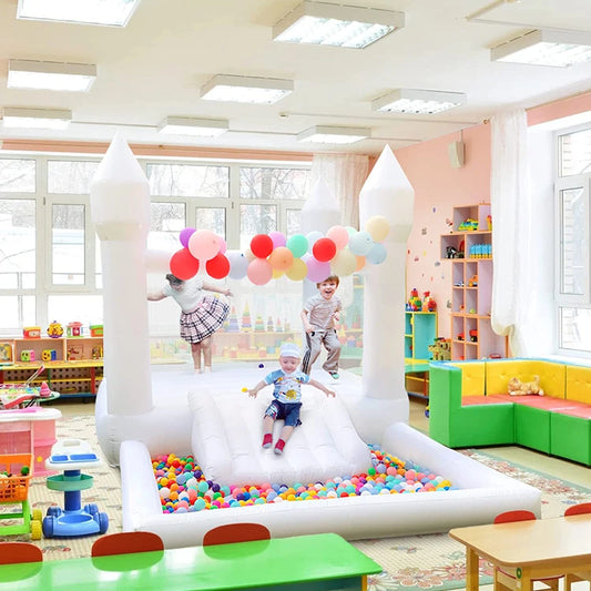 White Inflatable Bounce House Bounce Castle With Slide For Kid Birthday 13x8x8ft