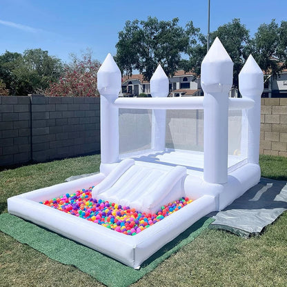 White Inflatable Bounce House Bounce Castle With Slide For Kid Birthday 13x8x8ft