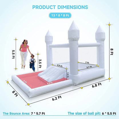 White Inflatable Bounce House Bounce Castle With Slide For Kid Birthday 13x8x8ft