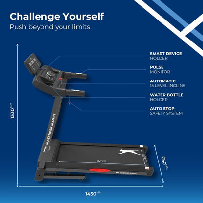 Slazenger Summit Auto Incline with USB Charger & Bluetooth Speakers Motorized Treadmill