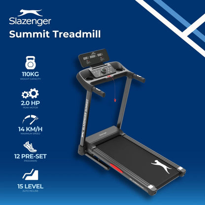 Slazenger Summit Auto Incline with USB Charger & Bluetooth Speakers Motorized Treadmill
